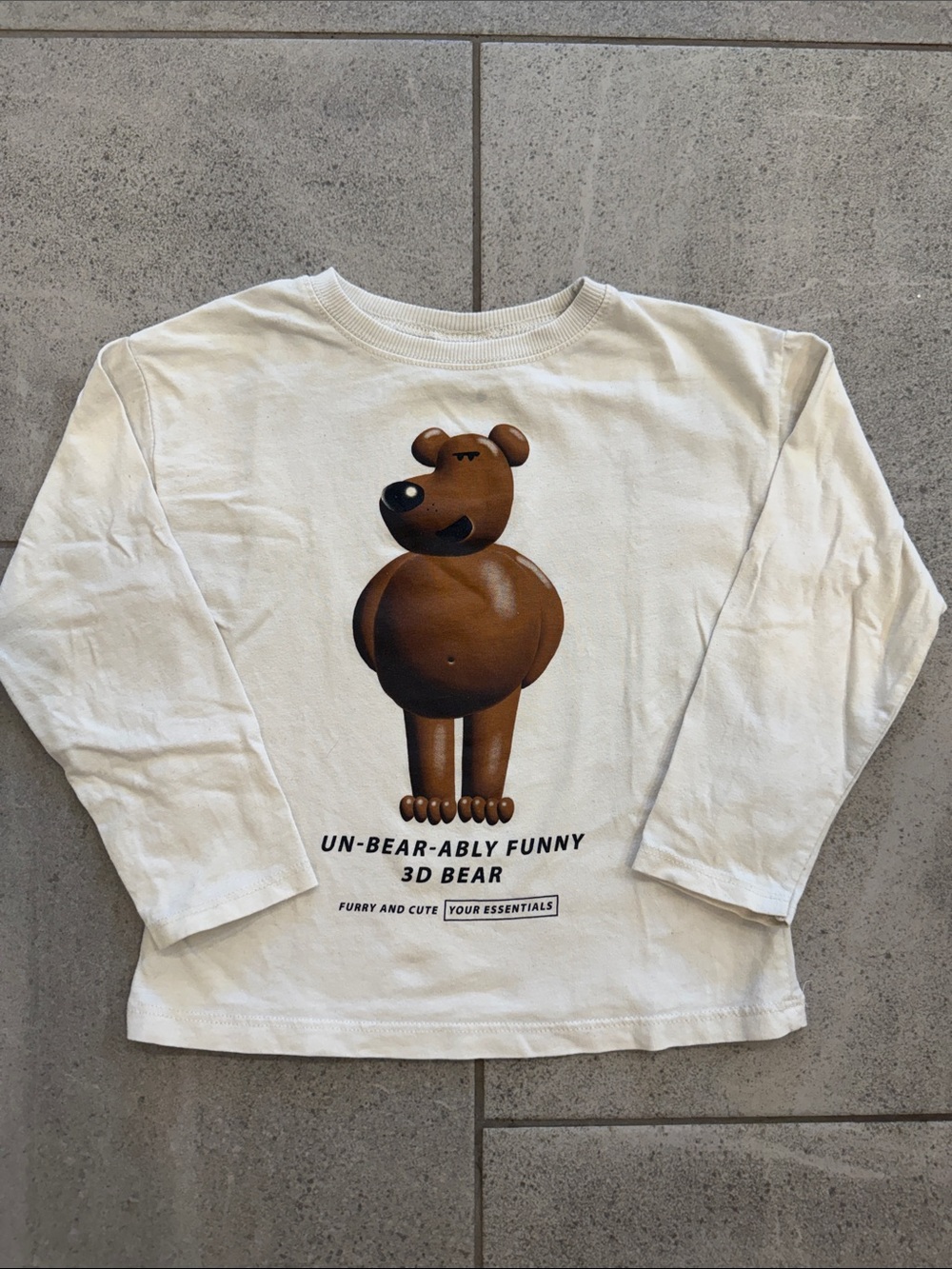 Zara Boys Cream Long-Sleeve Shirt with Bear, Sz 4-5 Years